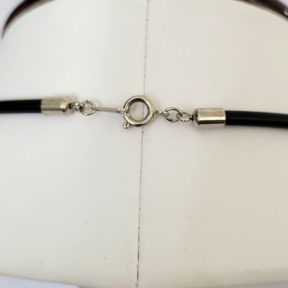 Industrial Look 16" Choker Necklace Black Plastic Medallions Dangles Blue Teal - Picture 6 of 10